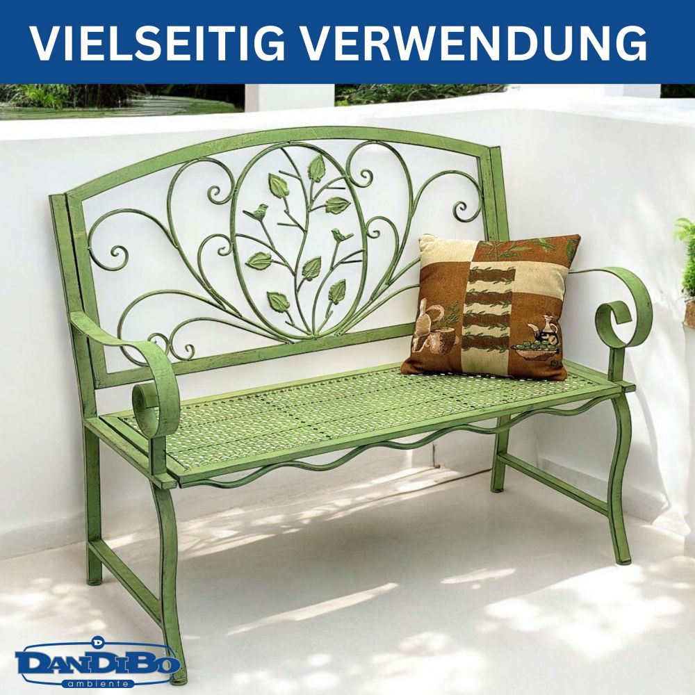 DanDiBo Gartenbank Wetterfest 2 Sitzer Metall Grün 110 cm 96593 Sitzbank Eisen Bank Garten Antik Parkbank