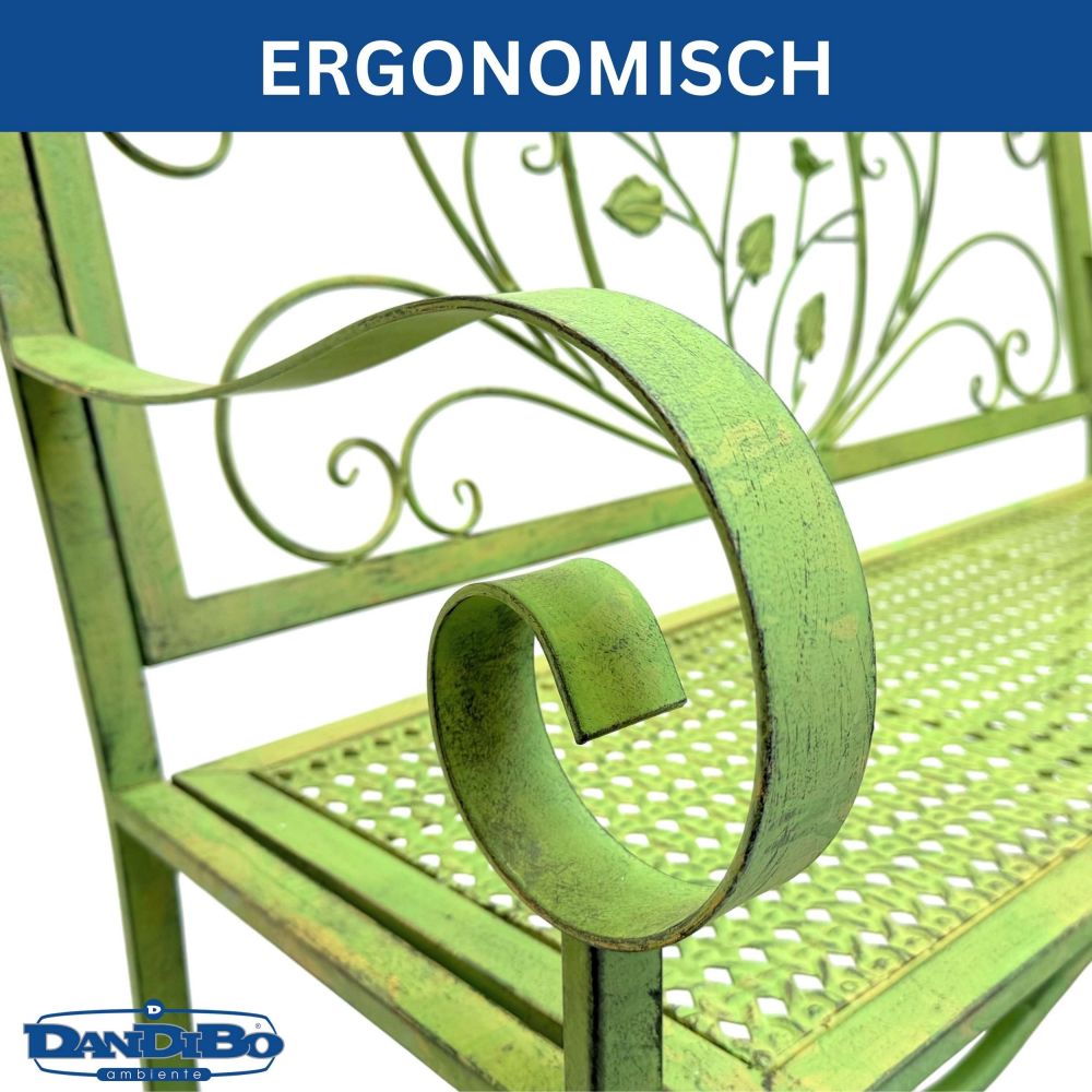DanDiBo Gartenbank Wetterfest 2 Sitzer Metall Grün 110 cm 96593 Sitzbank Eisen Bank Garten Antik Parkbank