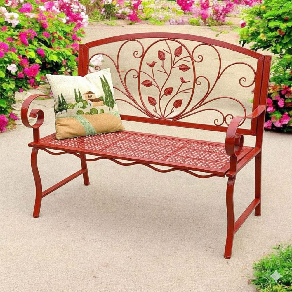 DanDiBo Garden Bench Rosso Weatherproof 2-Seater Metal Red 110 cm 96707 Outdoor Bench Iron Garden Antique Park Bench
