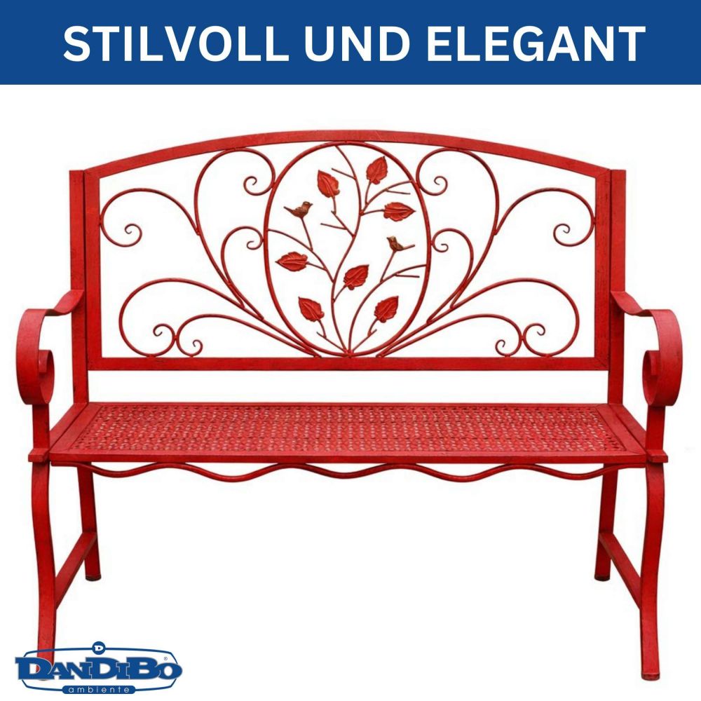 DanDiBo Garden Bench Rosso Weatherproof 2-Seater Metal Red 110 cm 96707 Outdoor Bench Iron Garden Antique Park Bench