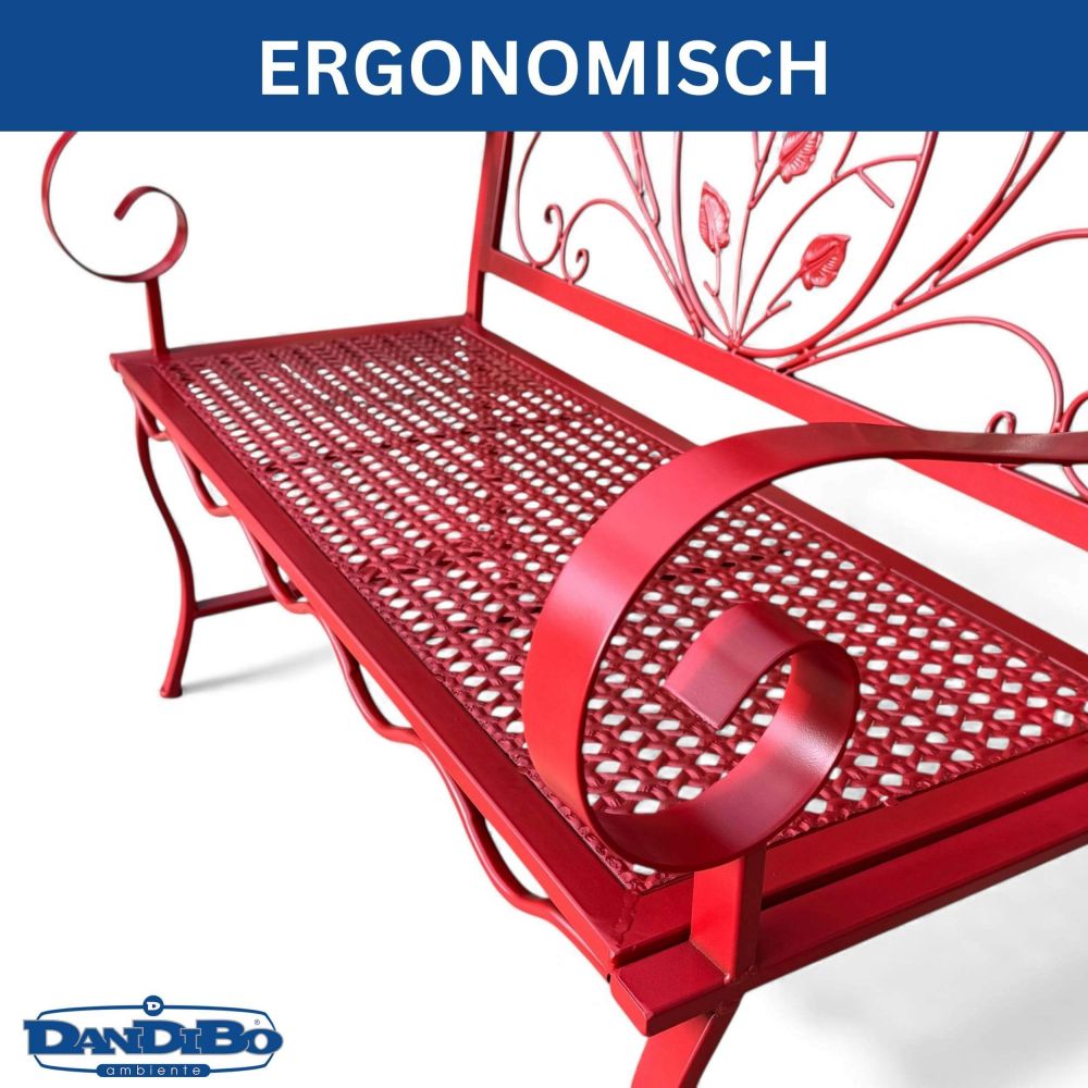 DanDiBo Garden Bench Rosso Weatherproof 2-Seater Metal Red 110 cm 96707 Outdoor Bench Iron Garden Antique Park Bench