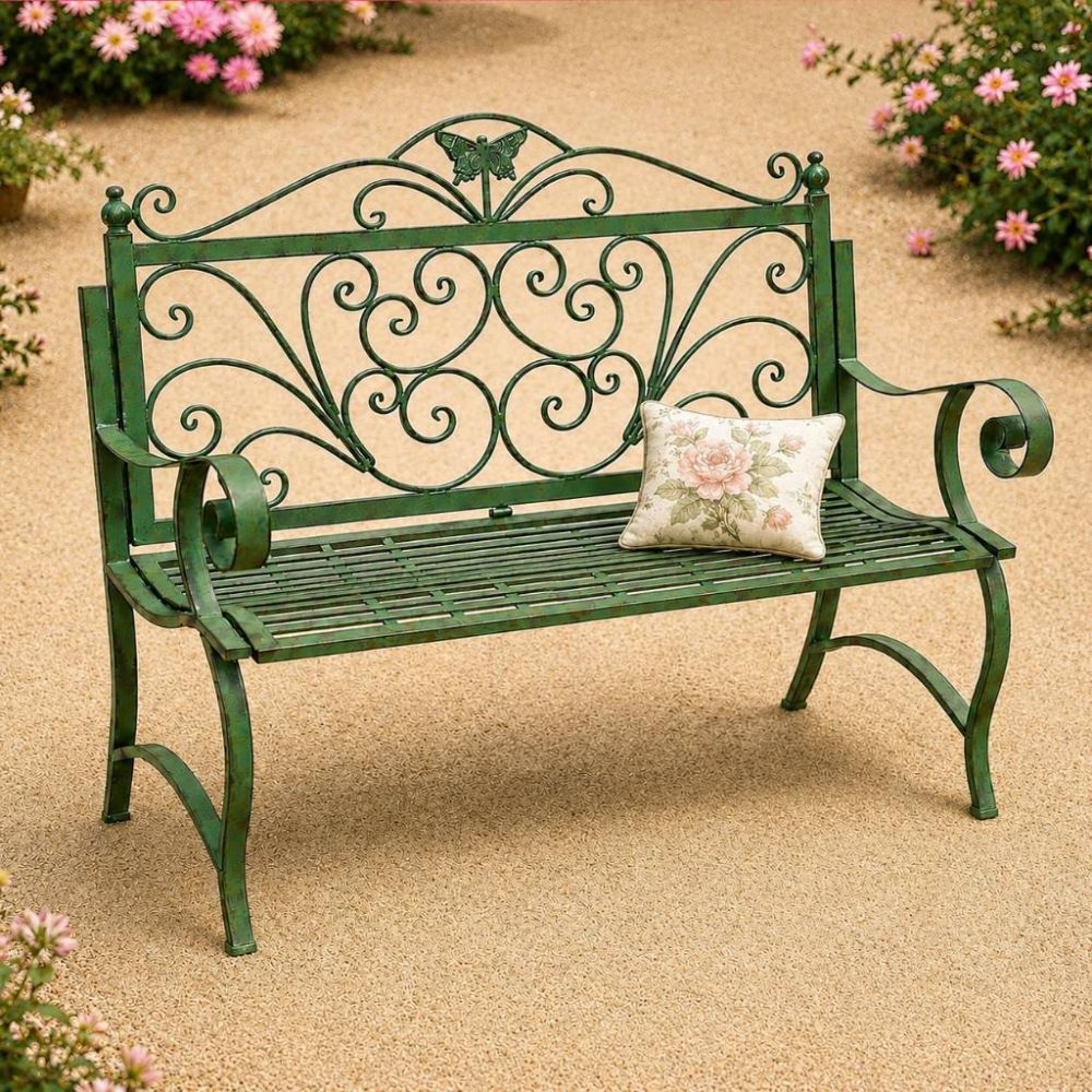 DanDiBo Panchina da Giardino Resistente alle Intemperie Metallo 2 Posti Panchina da Esterno 120 cm Patina Verde 96021 Panchina da Balcone Panchina da Parco Panchina da Giardino