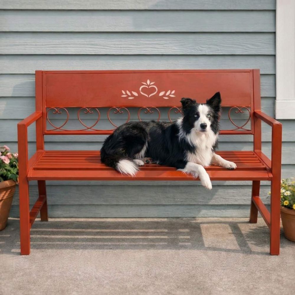 DanDiBo Garden Bench Weatherproof Metal Red 120 cm Passion 121495 Outdoor Bench 2-Seater Seat Bench Park Bench Iron