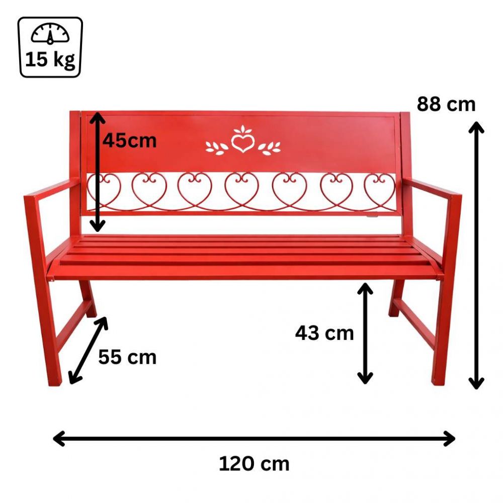 DanDiBo Garden Bench Weatherproof Metal Red 120 cm Passion 121495 Outdoor Bench 2-Seater Seat Bench Park Bench Iron