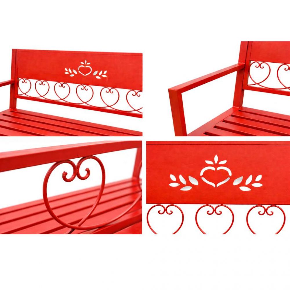 DanDiBo Garden Bench Weatherproof Metal Red 120 cm Passion 121495 Outdoor Bench 2-Seater Seat Bench Park Bench Iron
