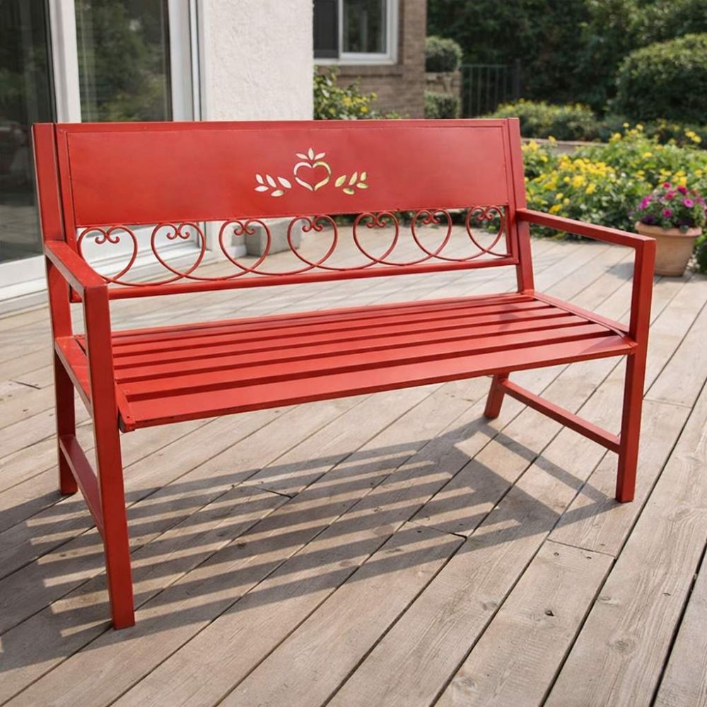 DanDiBo Garden Bench Weatherproof Metal Red 120 cm Passion 121495 Outdoor Bench 2-Seater Seat Bench Park Bench Iron