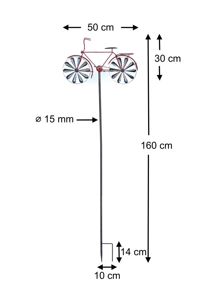 DanDiBo Gartenstecker Metall Fahrrad XL 160 cm Rot 96100 Shabby Windspiel Windrad Wetterfest Gartendeko Garten Gartenstab Bodenstecker