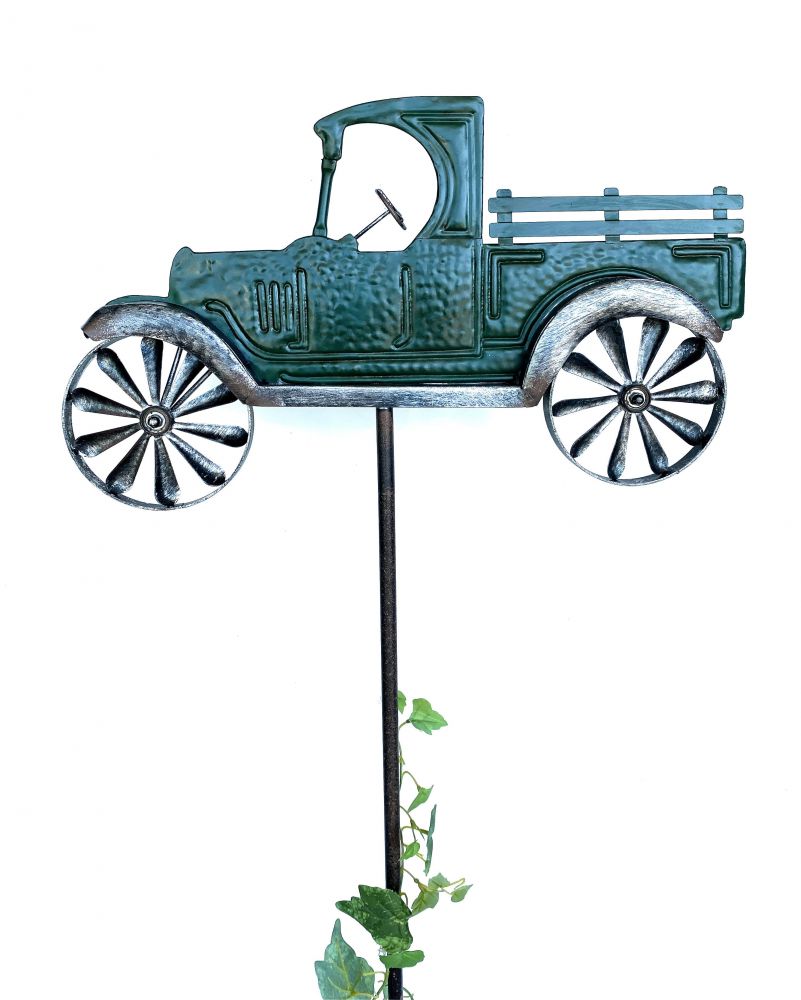 DanDiBo garden plug metal vintage car XL 160 cm green 96102 wind chime wind wheel weatherproof garden decoration garden stick ground plug