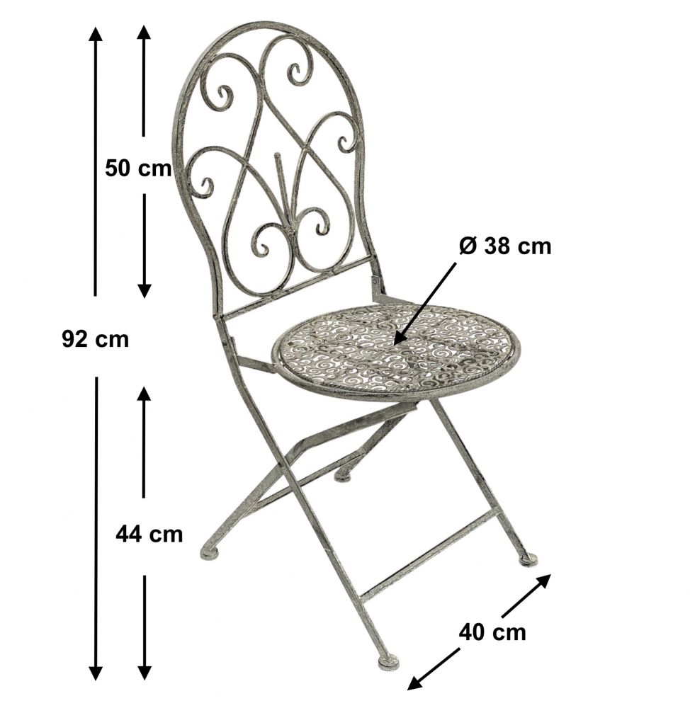 DanDiBo Gartenstuhl Metall Grau Weiß 96127 Metallstuhl Stuhl Garten Vintage Eisen Nostalgie Eisenstuhl Antik