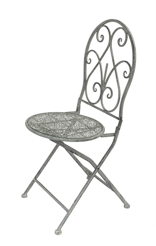 DanDiBo Gartenstuhl Metall Grau Weiß 96127 Metallstuhl Stuhl Garten Vintage Eisen Nostalgie Eisenstuhl Antik