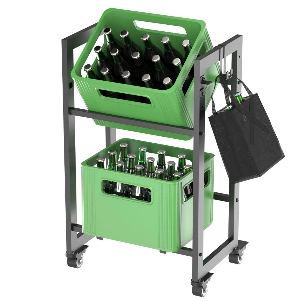 DanDiBo crate rack 2 beverage crates with grid hooks castors slim metal black 96649 beverage rack crate shelf drink storage container