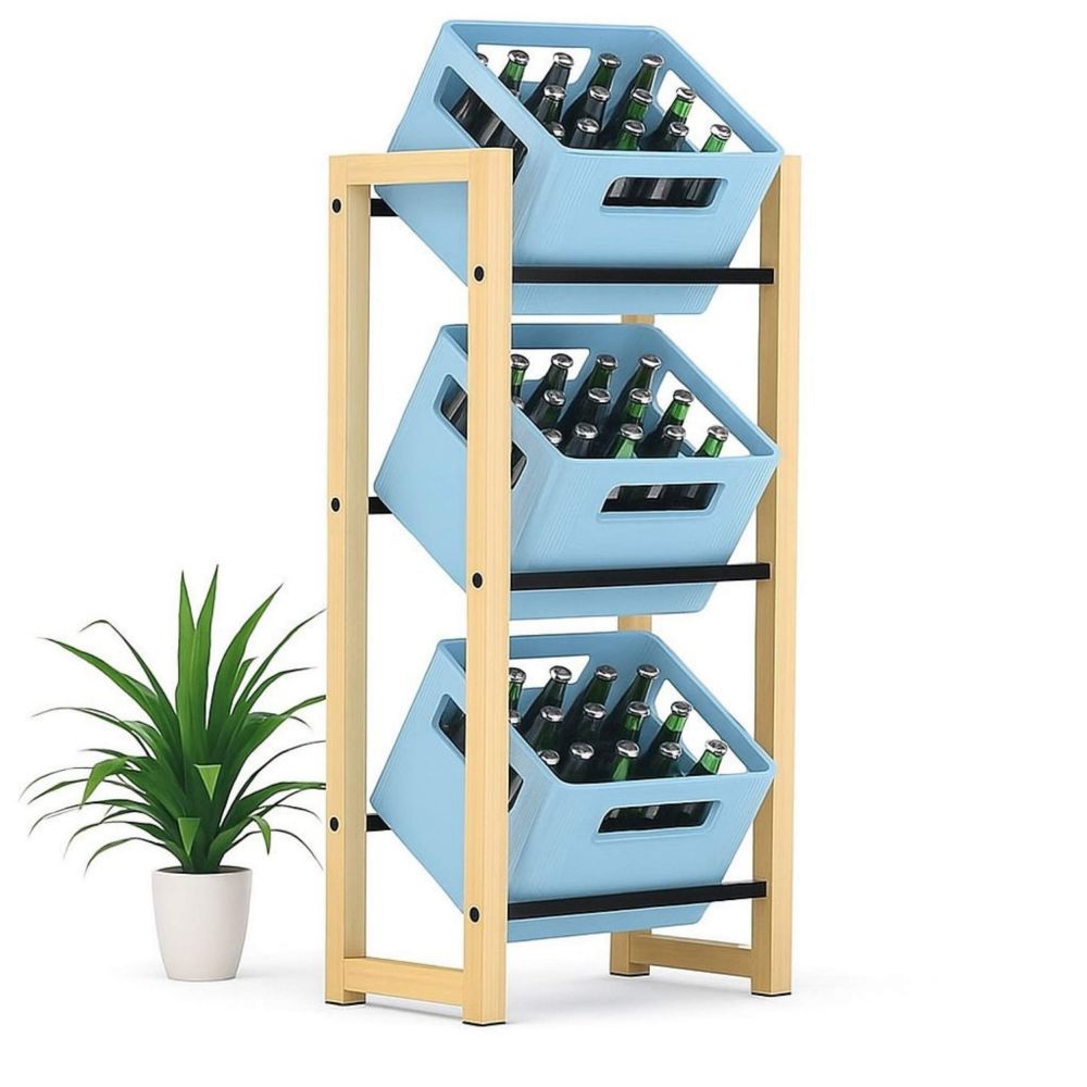 DanDiBo Getränkekistenregal 3 Kisten Holz Bambus Metall 96656 Getränkeregal Kistenregal Getränkekistenhalter Getränke Regal Bierkistenregal