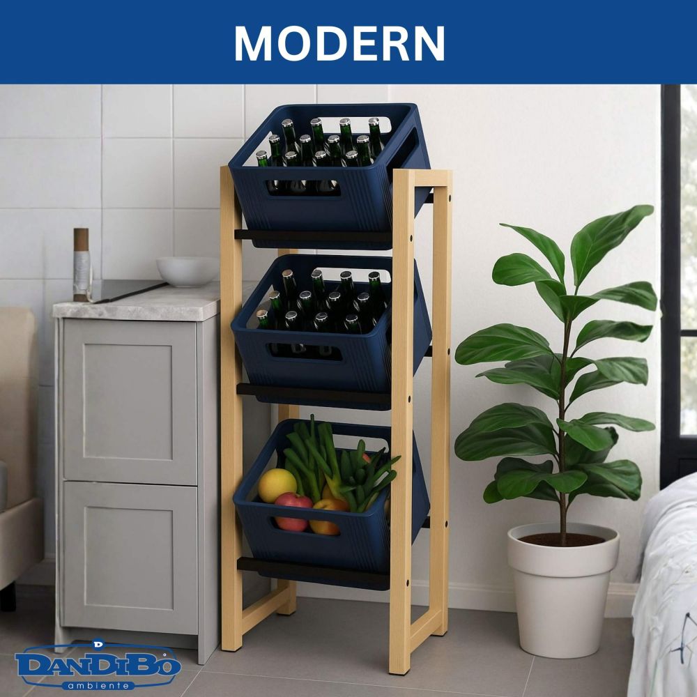 DanDiBo Getränkekistenregal 3 Kisten Holz Bambus Metall 96656 Getränkeregal Kistenregal Getränkekistenhalter Getränke Regal Bierkistenregal