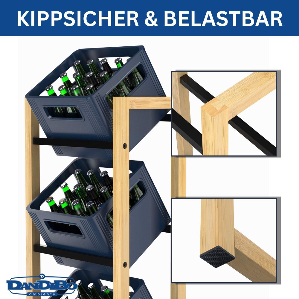DanDiBo Getränkekistenregal 3 Kisten Holz Bambus Metall 96656 Getränkeregal Kistenregal Getränkekistenhalter Getränke Regal Bierkistenregal