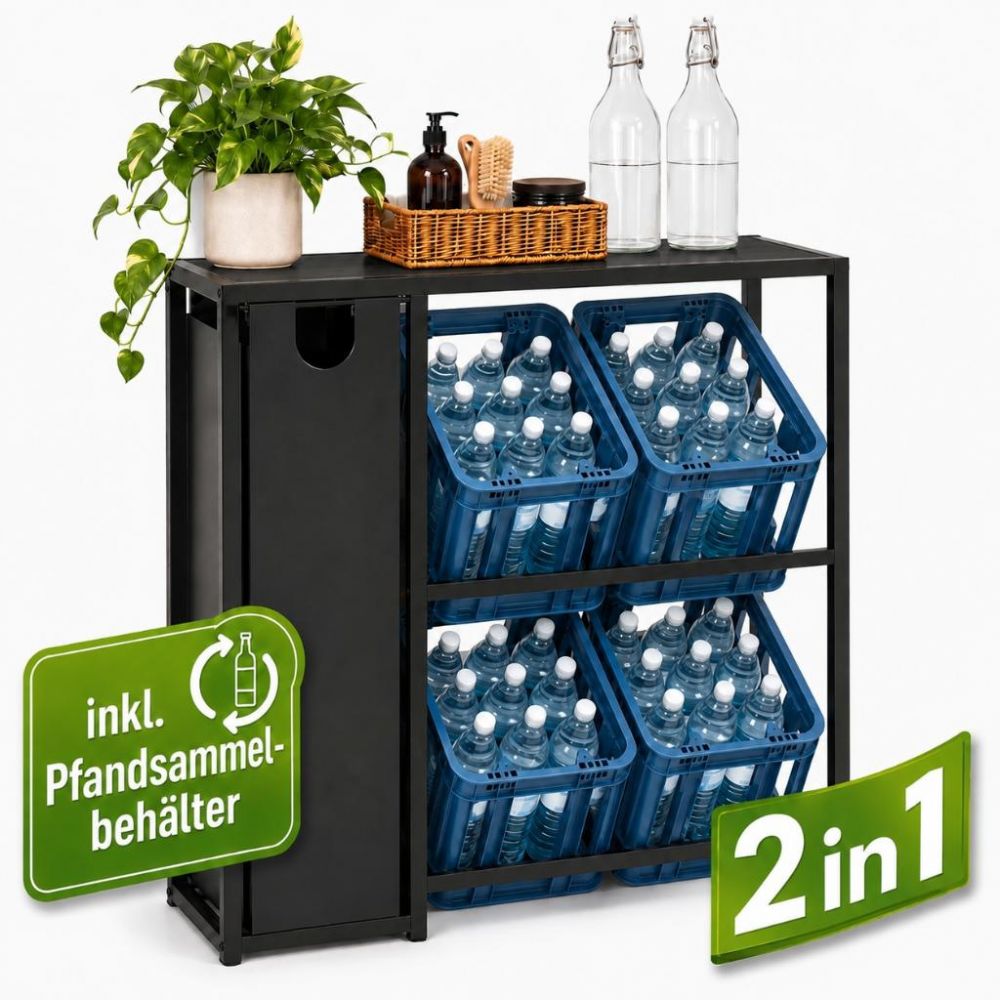 DanDiBo Bottle Crate Rack for 4 Crates with Shelf Deposit Bottle Container 2 in 1 Black Metal 96647 Beverage Rack Storage Container, Crate Holder Drinks Shelf