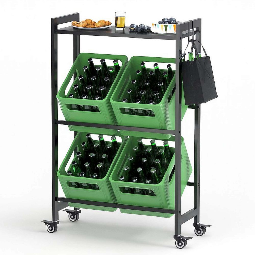 DanDiBo beverage crate shelf 4 crates with storage surface wheels hooks metal black 96651 beverage shelf crate shelf drinks shelf