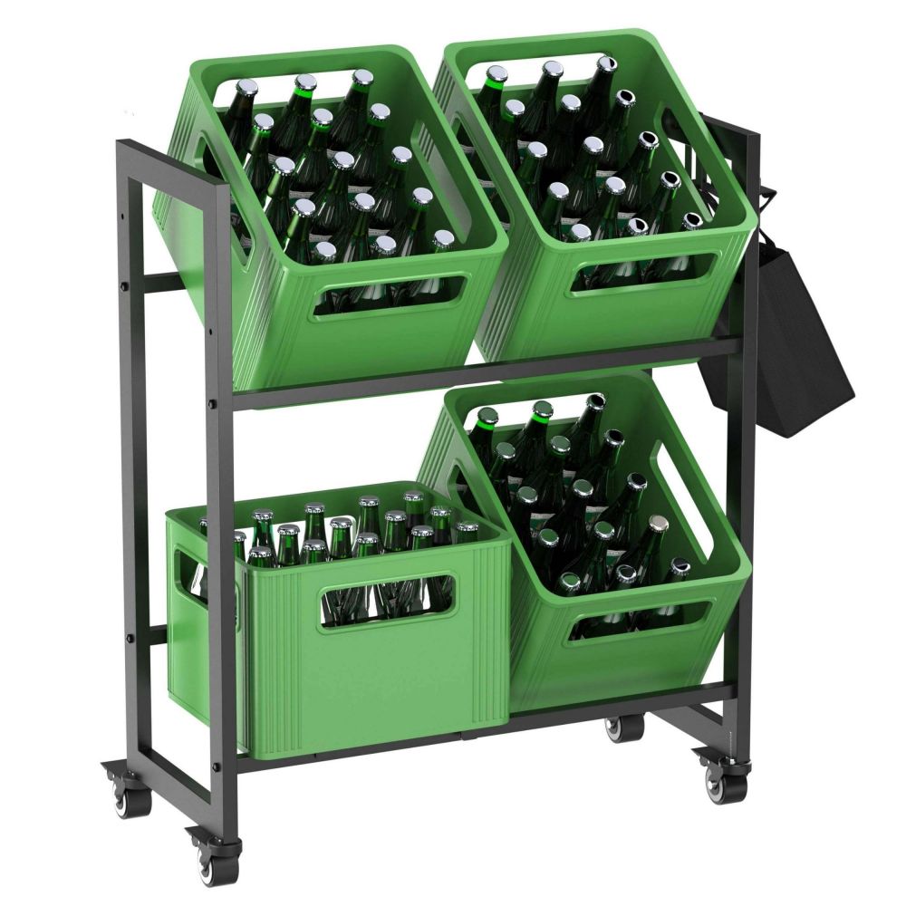 DanDiBo beverage crate rack for 4 crates with grid hooks wheels metal black 96650 beverage rack crate shelf