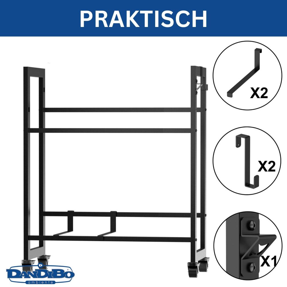 DanDiBo beverage crate rack for 4 crates with grid hooks wheels metal black 96650 beverage rack crate shelf