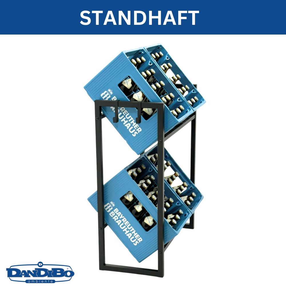 DanDiBo Beverage Crate Rack for 4 Crates with Grid Hooks Slim Metal 96597 Beverage Rack Crate Shelf Beverage Crate Holder