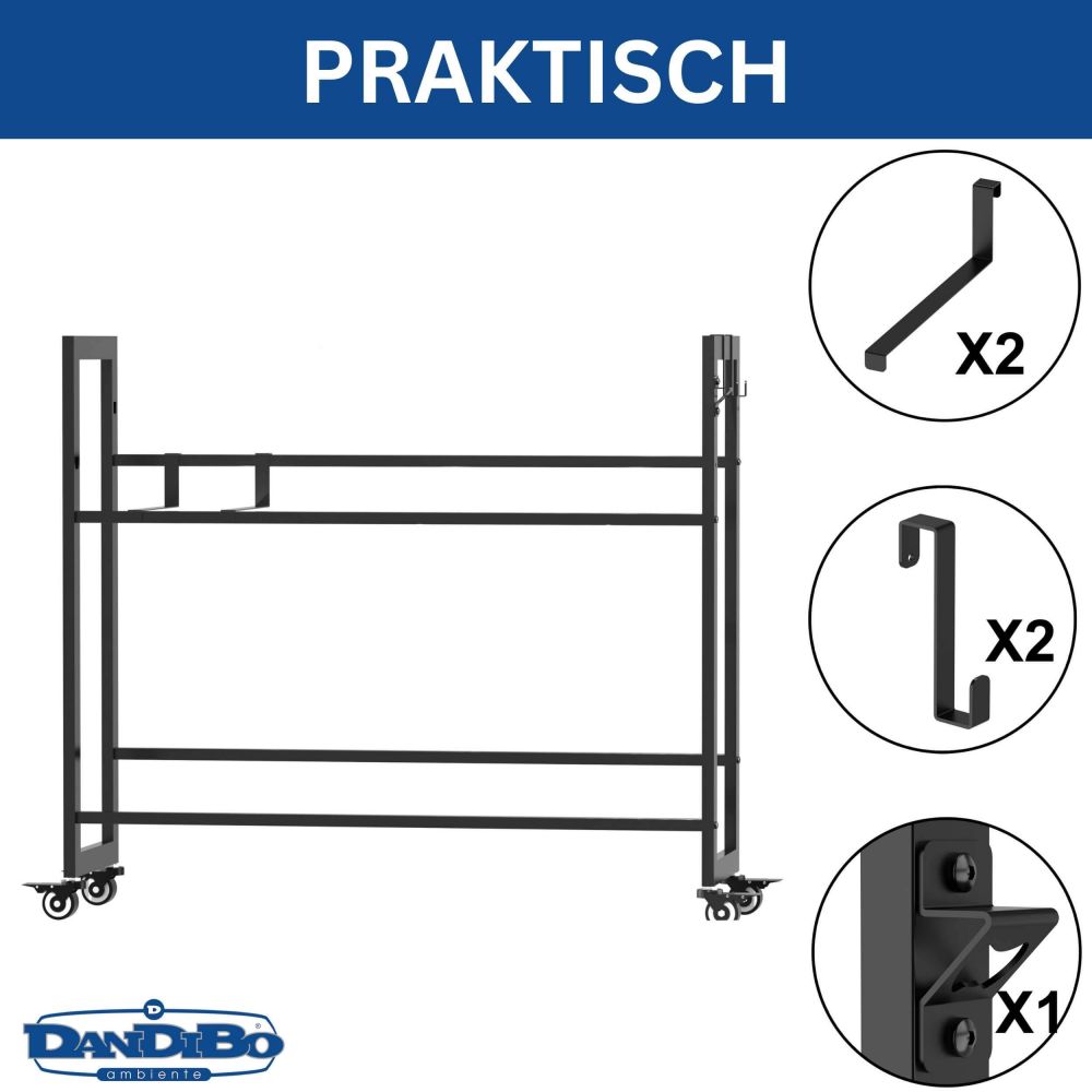 DanDiBo Bottle Crate Rack for 6 Crates with Grid Hooks Wheels Metal Black 96652 Beverage Rack Storage Organizer