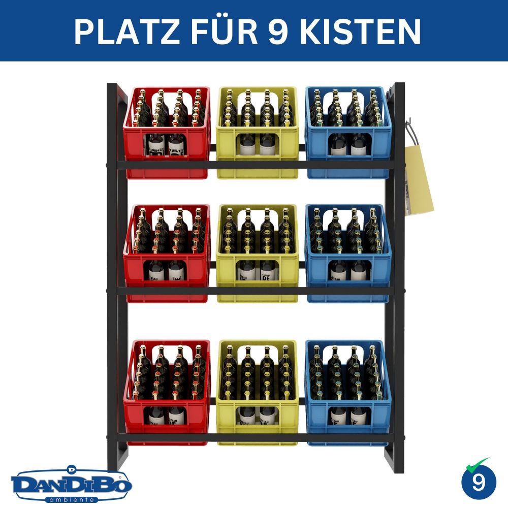 DanDiBo Bottle Crate Rack 9 Crates 96633 Beverage Rack Crate Holder Beer Crate Shelf Water Bottle Storage Shelf