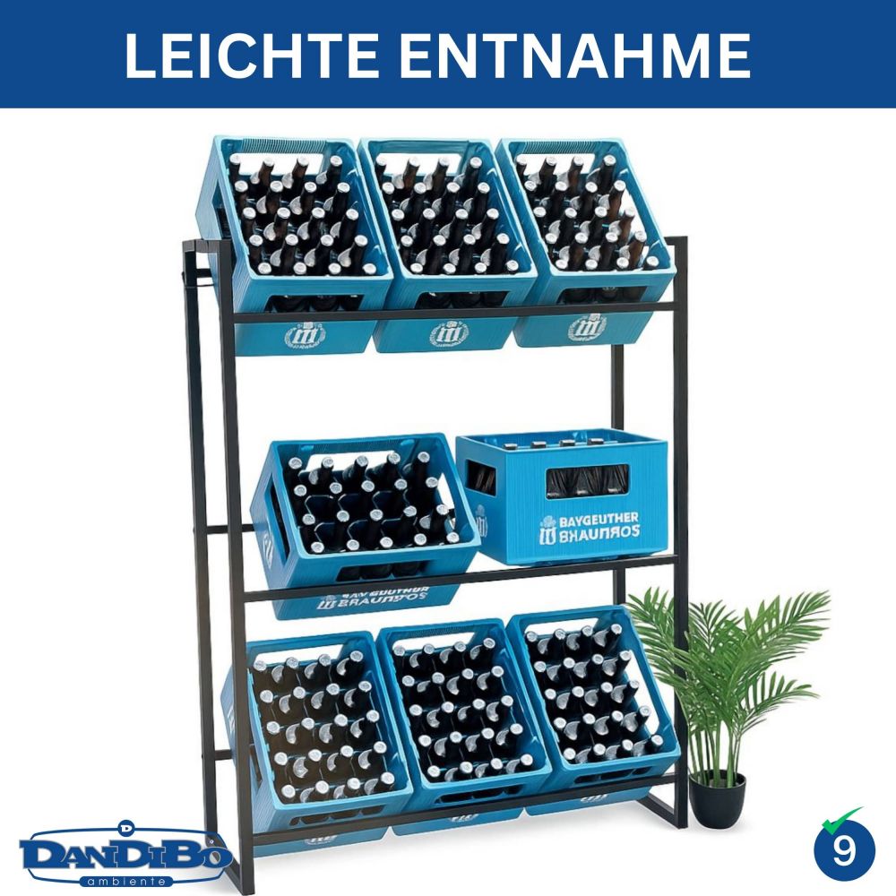 DanDiBo Bottle Crate Rack 9 Crates 96633 Beverage Rack Crate Holder Beer Crate Shelf Water Bottle Storage Shelf