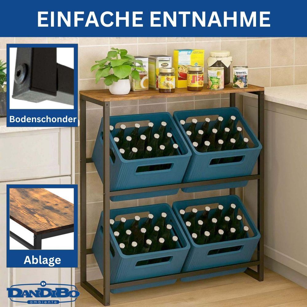 DanDiBo Getränkekistenregal mit Ablage 4 Kisten Schwarz Metall Holzablage 96658 Getränkeregal Kistenregal Getränkekistenhalter Getränke Regal Bierkistenregal