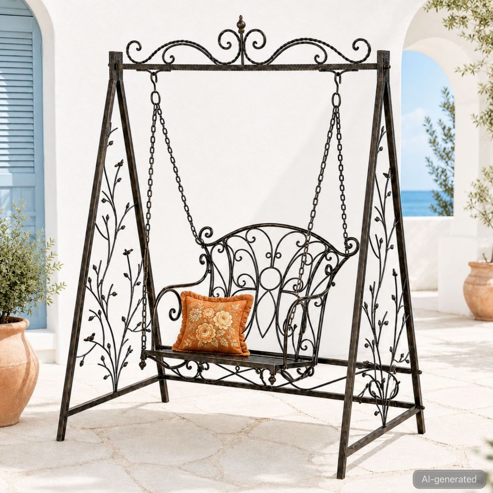 DanDiBo Hollywoodschaukel Metall Antik Gartenschaukel 18811+1868 Hängesessel Hängestuhl mit Gestell Schmiedeeisen Schaukel Garten