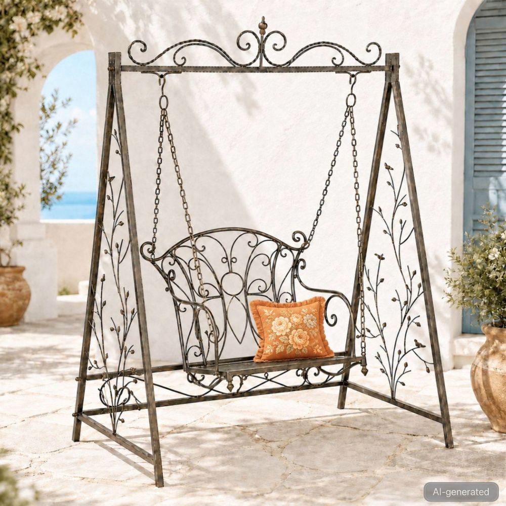 DanDiBo Hollywoodschaukel Metall Antik Gartenschaukel 18811+1868 Hängesessel Hängestuhl mit Gestell Schmiedeeisen Schaukel Garten