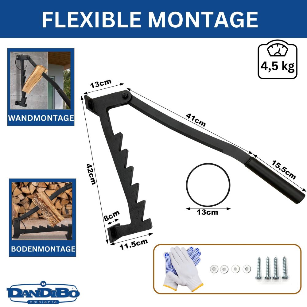 DanDiBo Holzspalter Manuell Wand 96646 Holz Spalten Anzündholz Spalter Wandmontage Brennholzspalter Spalthilfe Stabil Robust