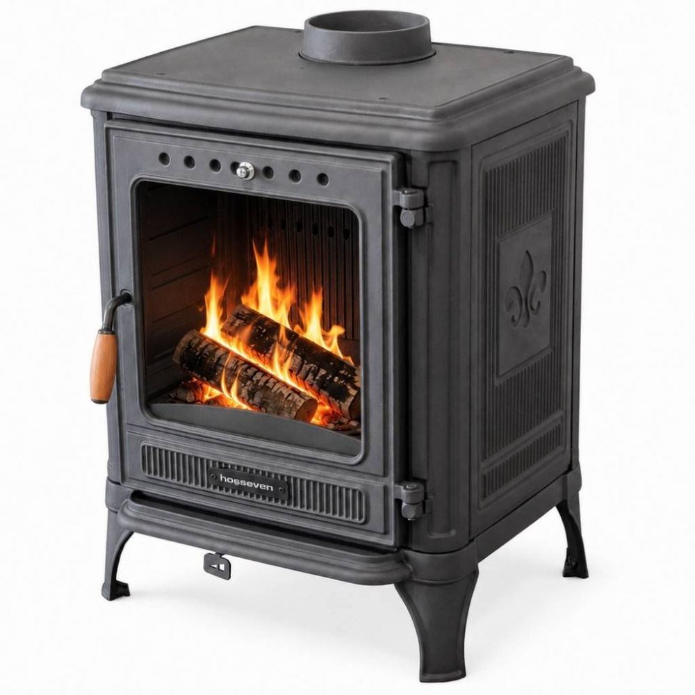 Hosseven Kaminofen Holzofen Gusseisen 7 kW Holz Ofen Kamin 8005 Heizofen Schweden Ofen Holzkamin Mehrfachbelegung