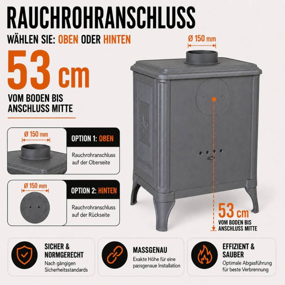 Hosseven Kaminofen Holzofen Gusseisen 7 kW Holz Ofen Kamin 8005 Heizofen Schweden Ofen Holzkamin Mehrfachbelegung