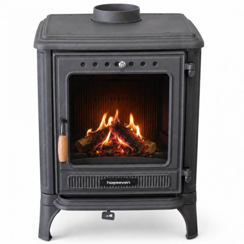 Hosseven Kaminofen Holzofen Gusseisen 7 kW Holz Ofen Kamin 8005 Heizofen Schweden Ofen Holzkamin Mehrfachbelegung