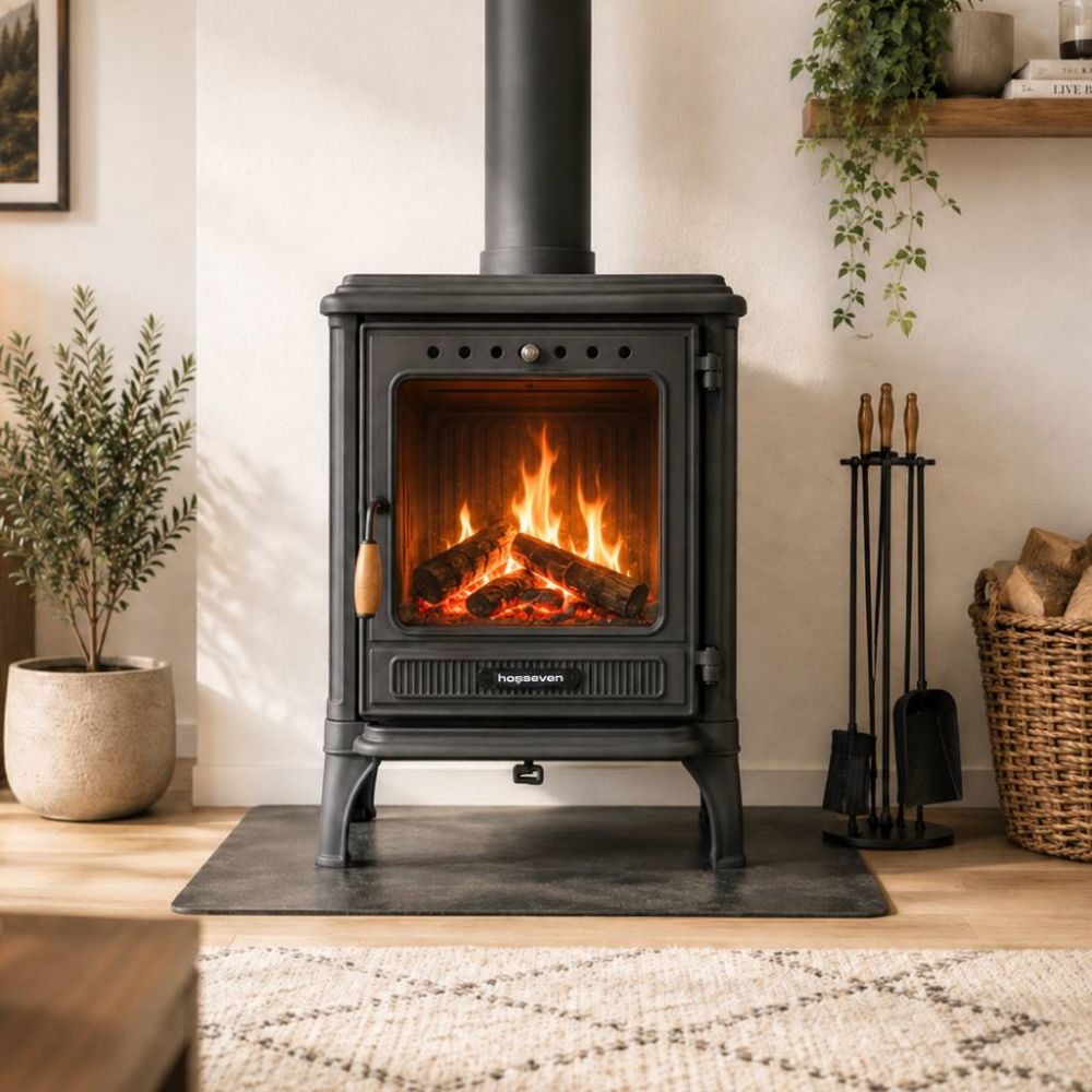 Hosseven Kaminofen Holzofen Gusseisen 7 kW Holz Ofen Kamin 8005 Heizofen Schweden Ofen Holzkamin Mehrfachbelegung