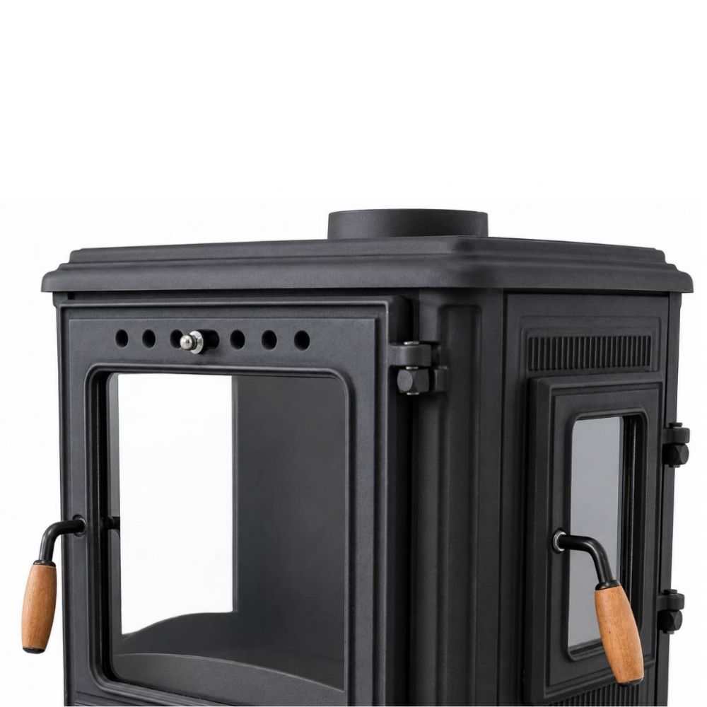 Hosseven Kaminofen Holzofen Wohnzimmer Holzkamin 8005CK Panorama 3 Seiten Glas 7 kW Holz Ofen Kamin Heizofen Schwedenofen Mehrfachbelegung