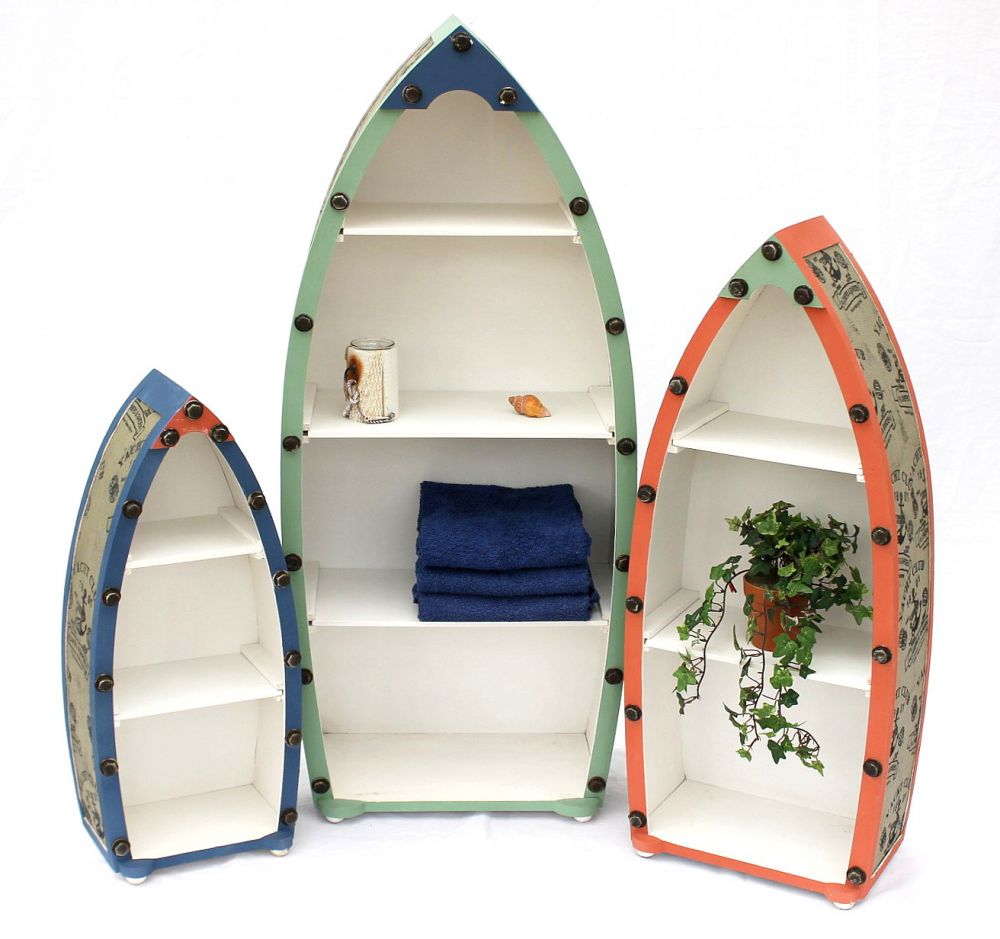 Boot - Regal - Badregal 3er Set. Aus MDF und Holz gefertigt und