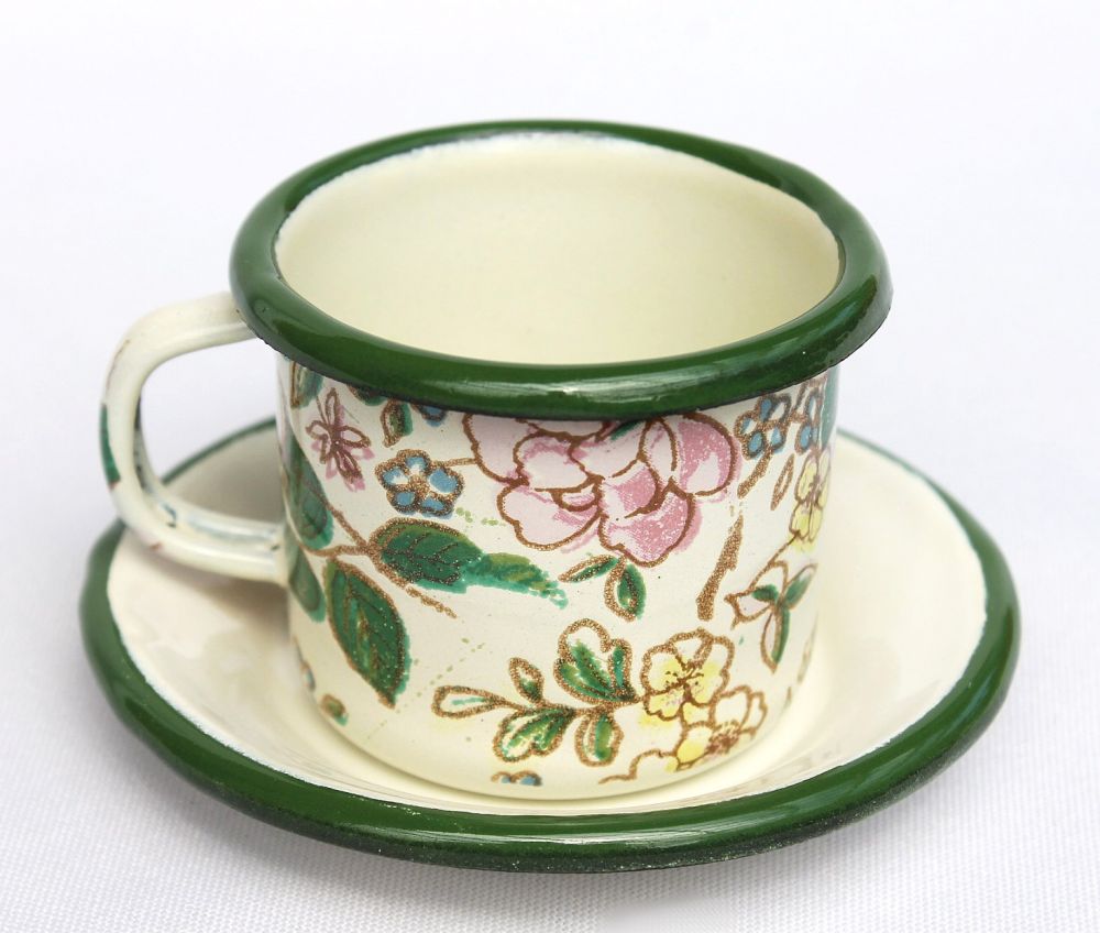Enamel mug with saucer 11/61 Mug enamelled 5 cm Coffee mug Coffee cup