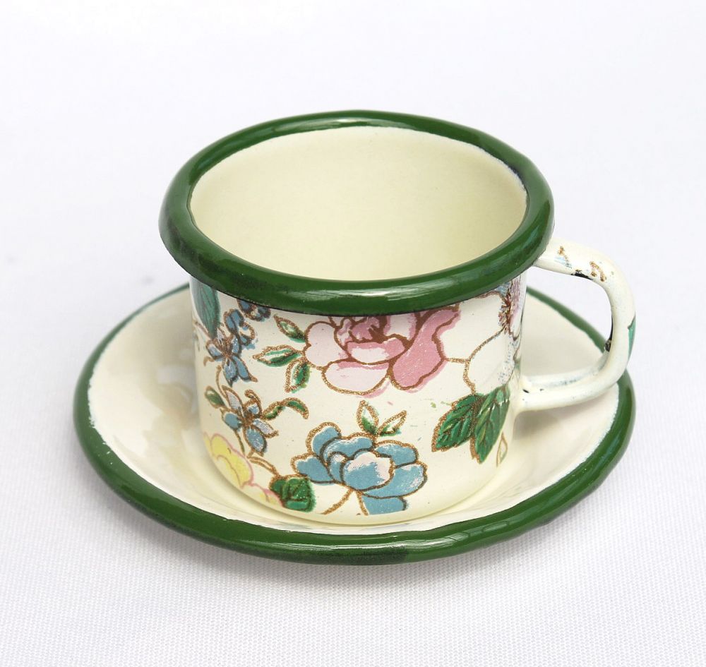 Enamel mug with saucer 11/61 Mug enamelled 5 cm Coffee mug Coffee cup