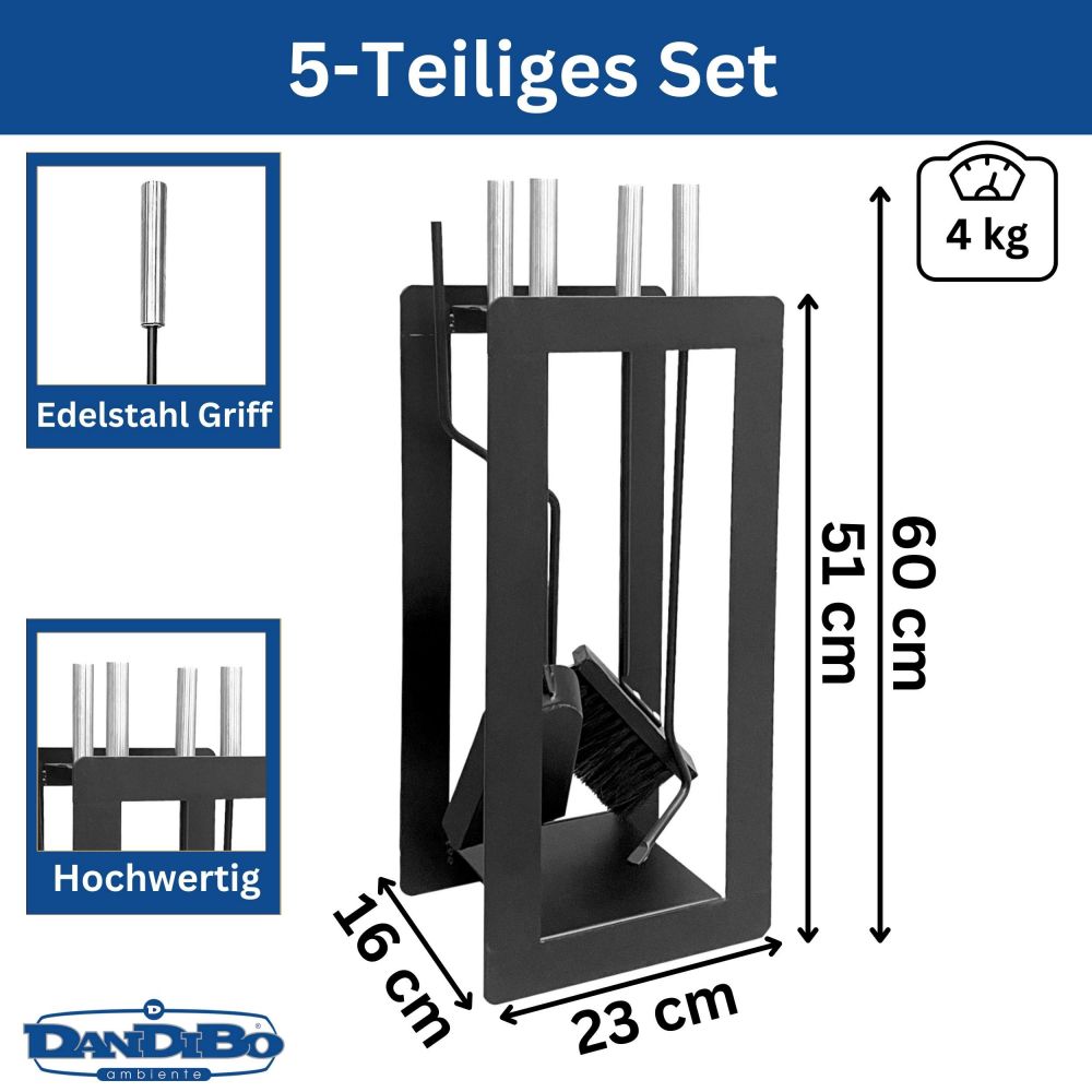 DanDiBo Kaminbesteck Modern Schwarz 5 Teilig Set 96572 Kaminset Kamingarnitur Ofenbesteck