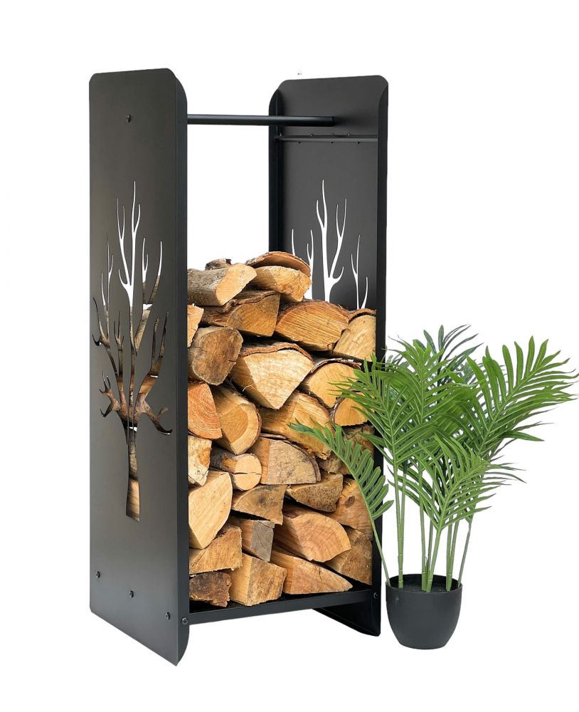 DanDiBo Firewood Rack Indoor Metal Black 100 cm Firewood Stand 96428 Firewood Rack Narrow Firewood Holder
