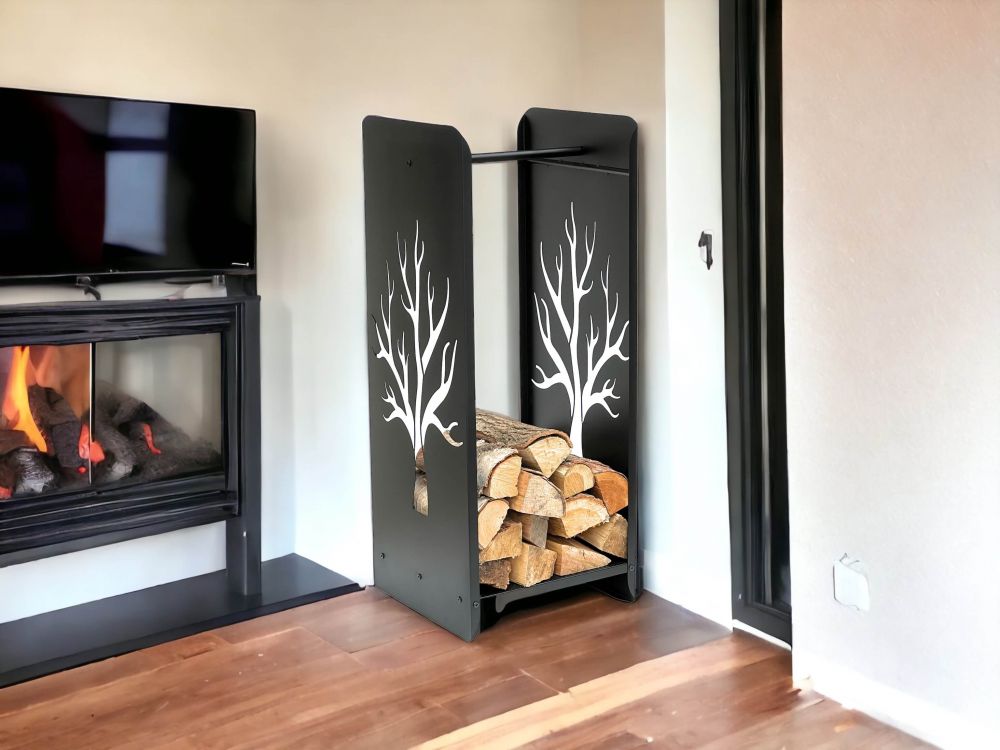 DanDiBo Firewood Rack Indoor Metal Black 100 cm Firewood Stand 96428 Firewood Rack Narrow Firewood Holder