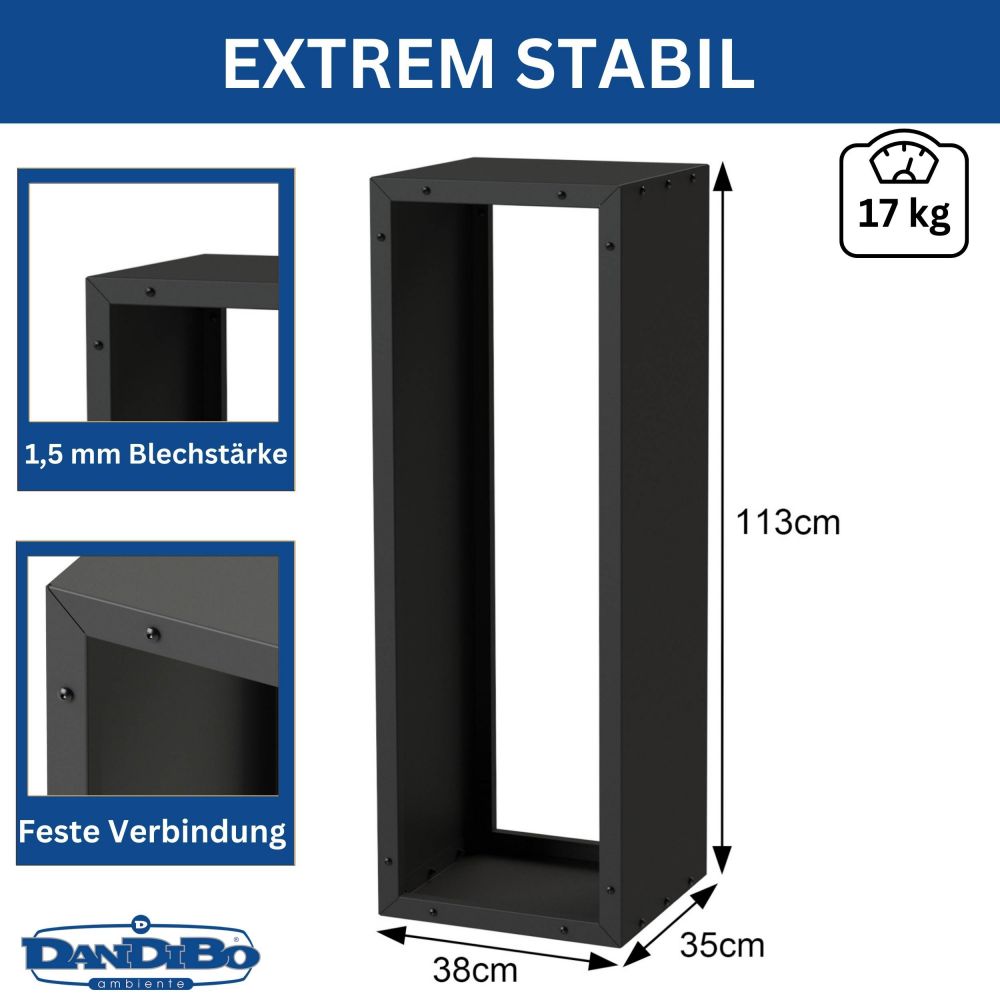 DanDiBo Kaminholzregal Innen Metall Schwarz 96600 Brennholzregal Holzaufbewahrung Kaminholzständer Feuerholzregal