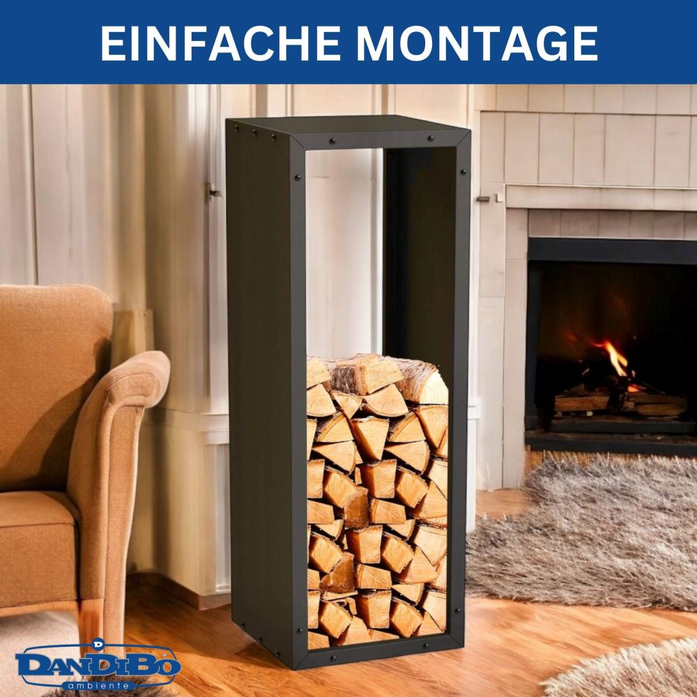 DanDiBo Kaminholzregal Innen Metall Schwarz 96600 Brennholzregal Holzaufbewahrung Kaminholzständer Feuerholzregal