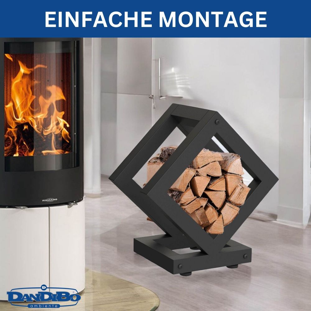 DanDiBo Firewood Rack Indoor Metal Black Cube Square 96606 Firewood Storage Log Holder Firewood Stand
