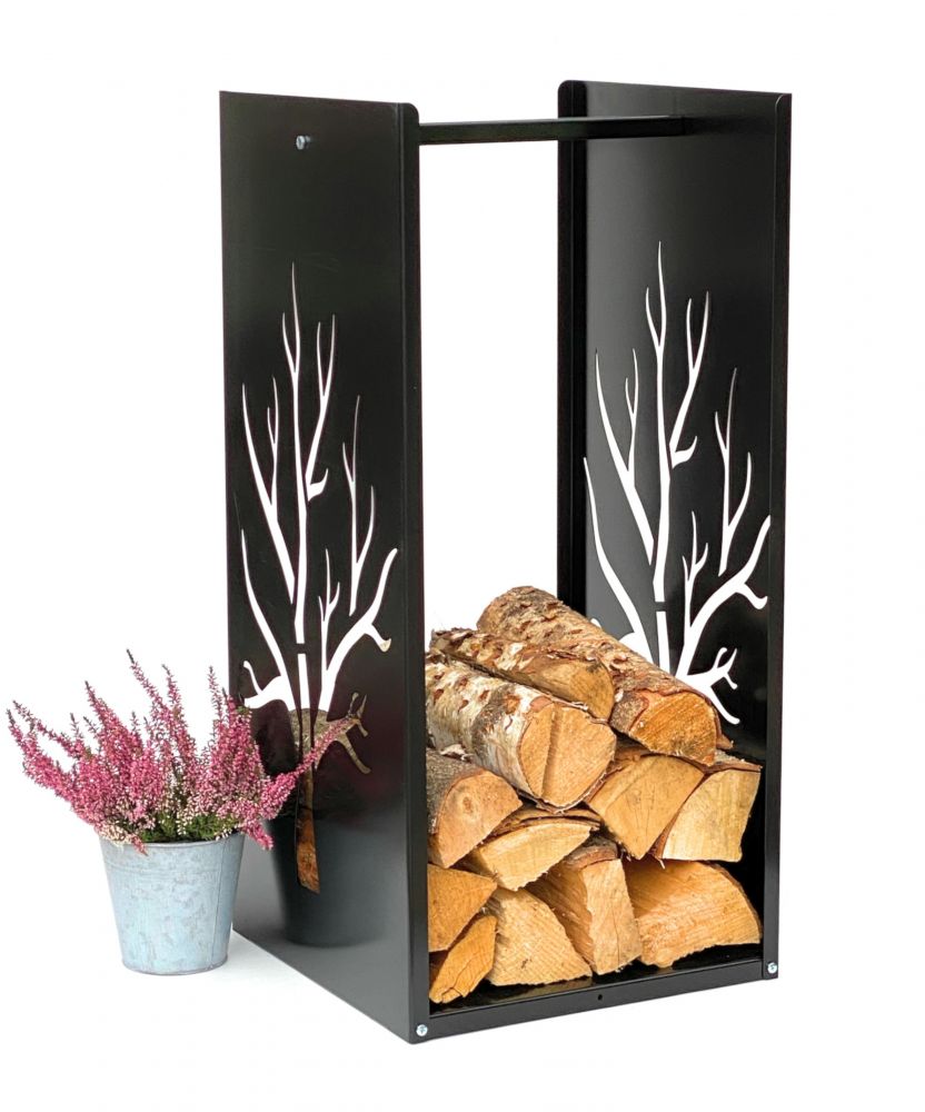 DanDiBo Kaminholzregal Metall Schwarz Innen Kaminholzständer 96196 Holzkorb 80 cm Kaminholzhalter Holzregal Eckig Baum