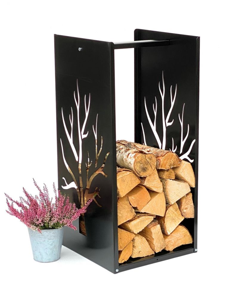 DanDiBo Kaminholzregal Metall Schwarz Innen Kaminholzständer 96196 Holzkorb 80 cm Kaminholzhalter Holzregal Eckig Baum