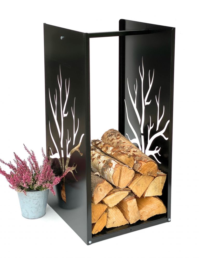 DanDiBo Kaminholzregal Metall Schwarz Innen Kaminholzständer 96196 Holzkorb 80 cm Kaminholzhalter Holzregal Eckig Baum