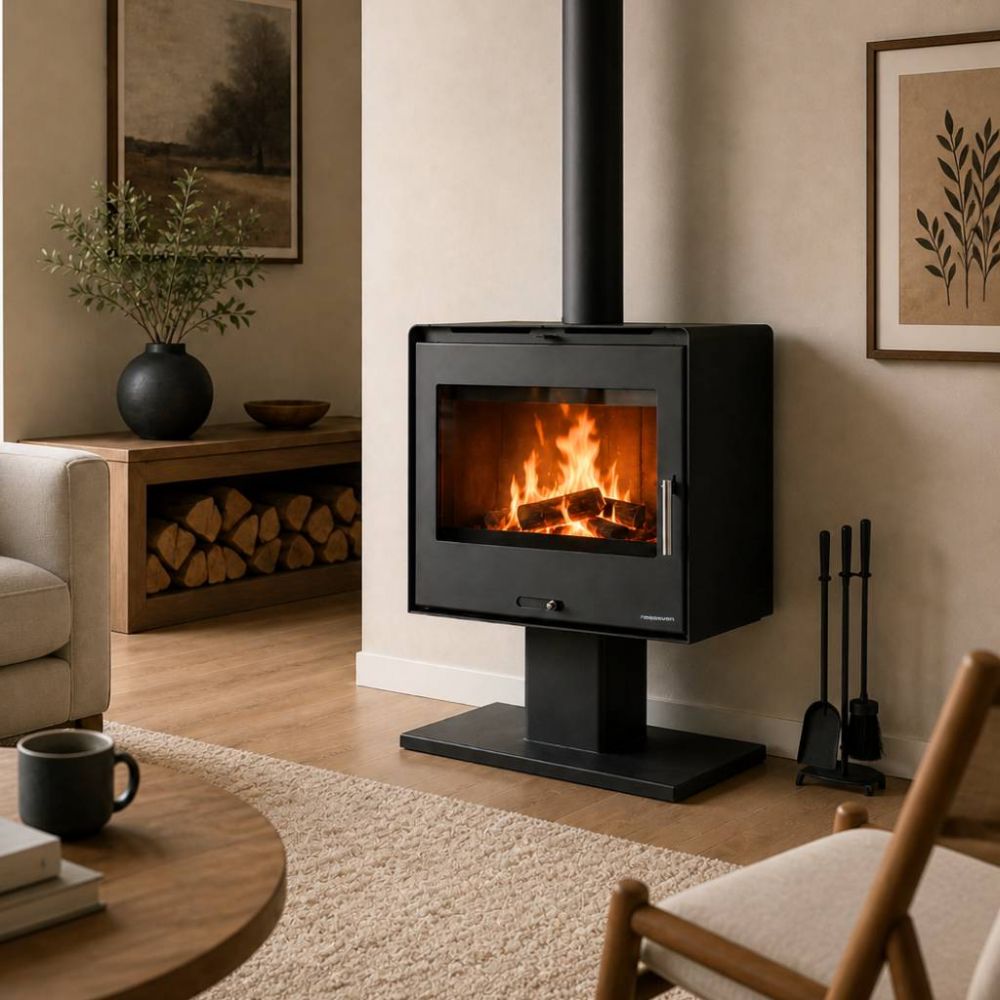 Hosseven Fireplace Stove Wood Burning Stove Living Room Wood Fireplace 10 kW 5070 Wood Stove Heating Stove Swedish Stove Multiple Chimney Connection