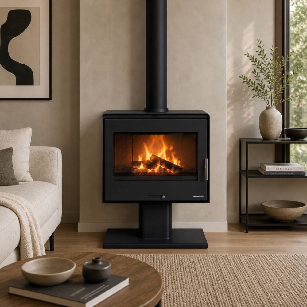 Hosseven Kaminofen Holzofen Wohnzimmer Holzkamin 5071 Panorama 3 Seiten Glas 10 kW Holz Ofen Kamin Heizofen Schwedenofen Mehrfachbelegung