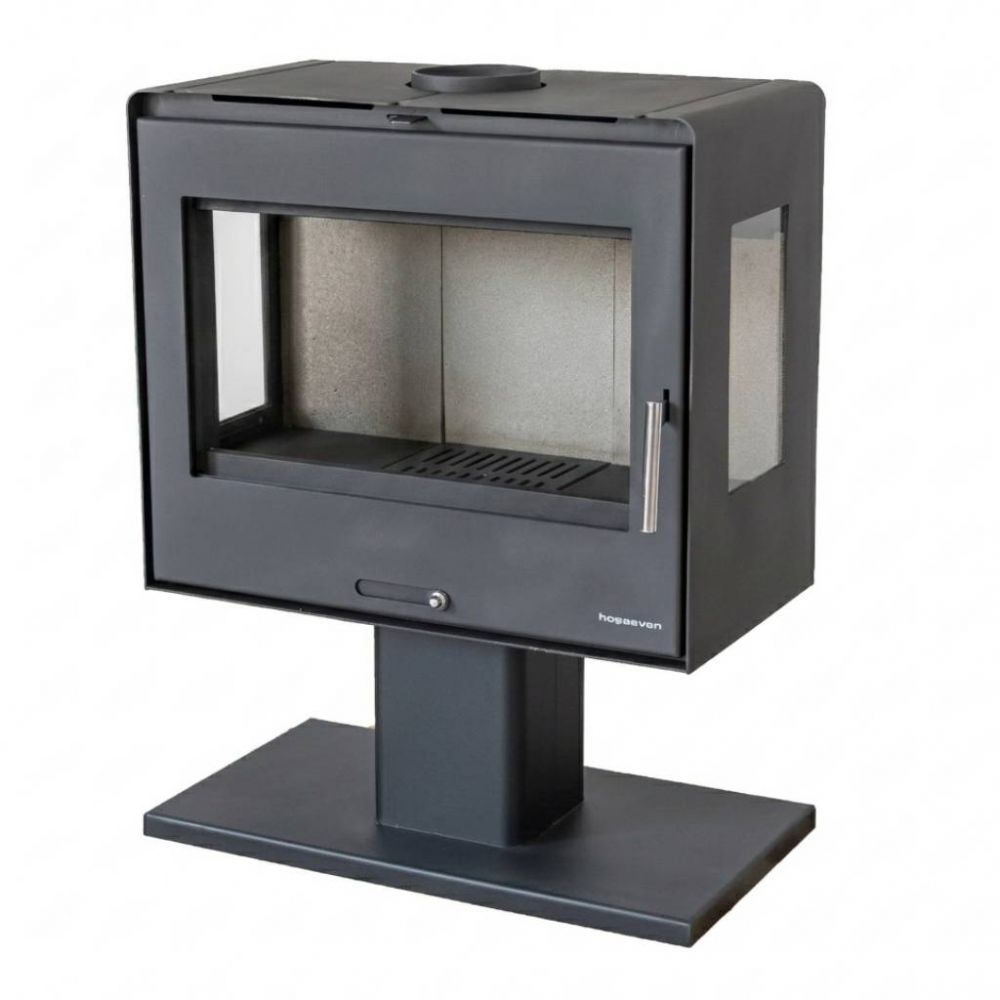 Hosseven Kaminofen Holzofen Wohnzimmer Holzkamin 5071 Panorama 3 Seiten Glas 10 kW Holz Ofen Kamin Heizofen Schwedenofen Mehrfachbelegung